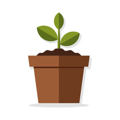 A small green plant sprouts from rich soil in a terracotta pot, symbolizing growth and new beginnings