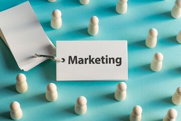 There is word card with the word Marketing. It is as an eye-catching image.