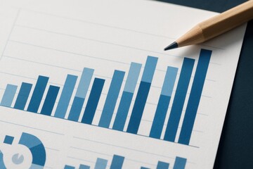Close up of financial paper report with pencil and bar chart showing business growth
