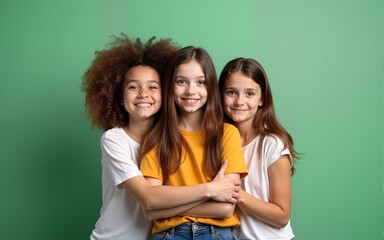 Friends girls over isolated chroma key background keeping the arms crossed. High quality