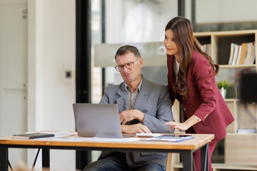 Business team Analysis Business Accounting working analyze market data, balance sheet, account, with Individual income tax return Accounting concept
