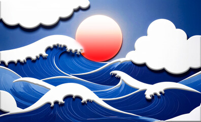 波と朝日