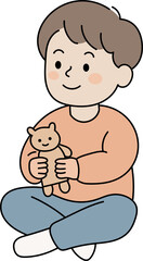 Boy playing with dolls, transparent background