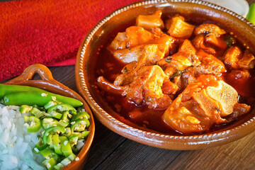 Hearty Mexican Pork and Vegetable Stew (Mole de Olla) in a Clay Bowl