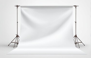 Blank white backdrop supported by stands