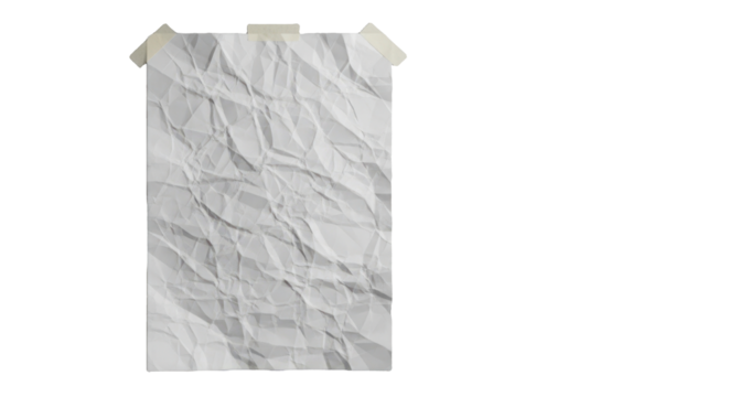 Set of wrinkled paper poster mockups, white sheets isolated background