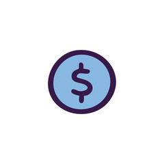 Light blue coin with dark purple dollar sign and border