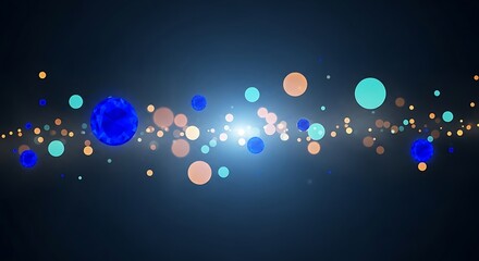 Illustration of abstract background with glowing bokeh lights and particles in blue and orange colors