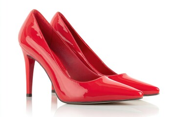 Pair of vibrant red high-heeled shoes
