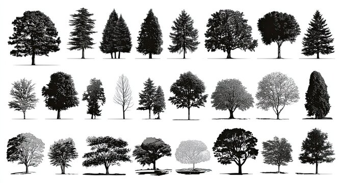 Silhouette collection of various trees - Powered by Adobe