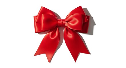 Fototapeta premium Illustration of a single red satin ribbon bow with a glossy finish, isolated on white background