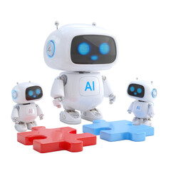 AI Robot Family Building Puzzle on Transparent Background
