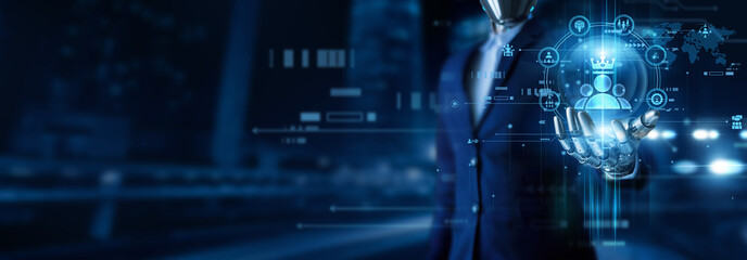 Humanoid robot handhold leadership vision guidance strategy innovation management success...