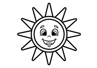 Smiling Sun Cartoon Coloring Page for Kids.