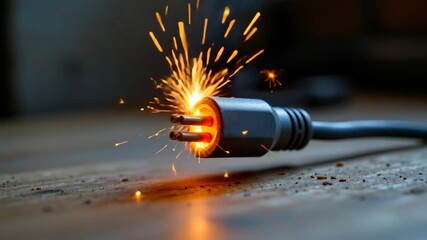 Electrical Hazard: A close-up image showcasing a dangerous electrical situation, sparking and glowing from a malfunctioning plug.