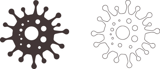Dark gray virus outline and solid shape coronavirus microbe