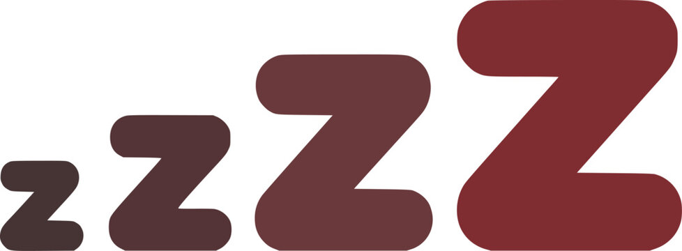 Four stylized zeds in increasing size and muted earth tones sleep rest