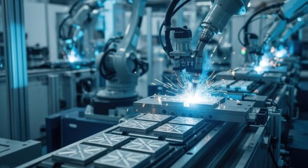 Fusion technology production line featuring robotic welding of tungstenbased tile arrays for plasmafacing divertor applications.