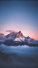 sunrise in the mountains. mountain, sky, landscape, mountains, clouds, nature, snow, sunset, cloud, fog, sunrise, view, hill, valley, morning, sun, winter, alps, travel, scenery, peak, light, dawn, hi