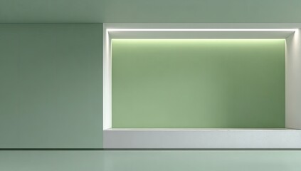 Empty, light-green display niche, pale walls