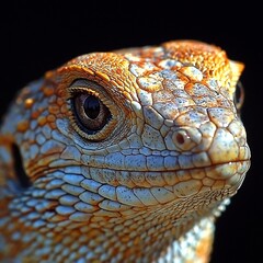 Fototapeta premium Extreme Closeup of Lizard Eye Reflecting Sunlight In Macro Detail Textured Scales and Curved Reptilian Features Representing Exotic Wildlife