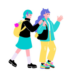 2025_0343_0352ポップでカラフルなZ世代の若者　歩く二人の女性のイラスト