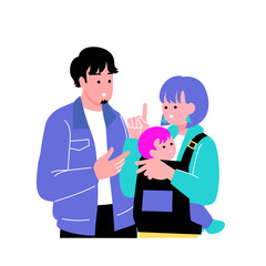 ポップでカラフルな親子のイラスト　話し合う家族
