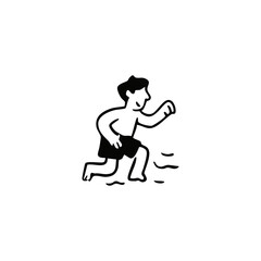 Man runs through water, minimal black and white drawing