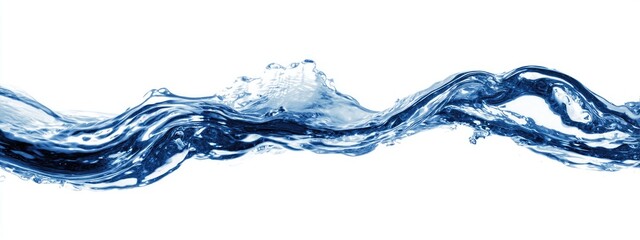 Fototapeta premium A close-up of flowing blue water with ripples, waves, and splashes, against a white backdrop
