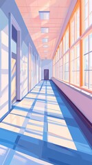 Obraz premium A hallway with a blue floor and white walls