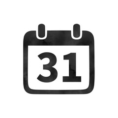 A calendar icon with the date  31, illustrated as a black silhouette with a watercolor texture