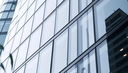 Sleek black and white modern glass building facade detail, exterior, texture