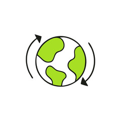 Earth icon with green continents & arrows