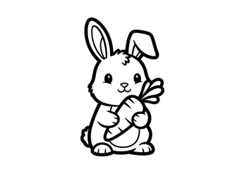 Fototapeta premium Cute Cartoon Bunny Holding a Carrot Line Art Illustration.