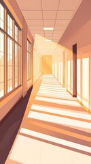 A hallway with a window on the left side