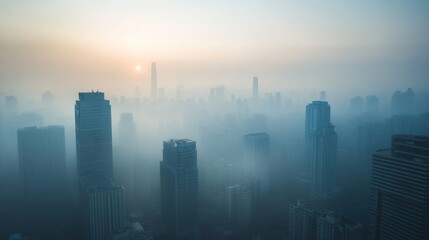 Fototapeta premium City skyline shrouded in hazy morning mist
