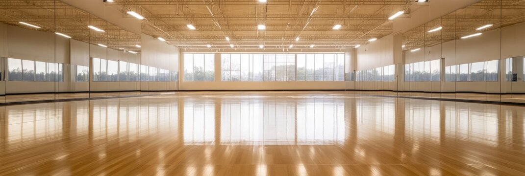 A large gymnasium with a lot of windows