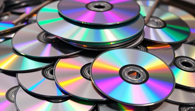 A haphazard stack of various CDs, some scratched, others pristine,  messy,  background