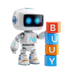 Robot AI Toy with Building Blocks on Transparent Background