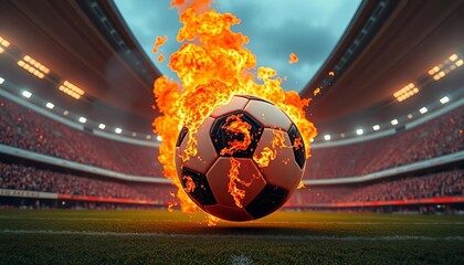 Fiery soccer ball explodes from stadium exit in fiery blaze, soccer, heat