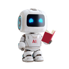 Cute AI Robot Reading a Book on Transparent Background