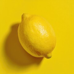A single, ripe yellow lemon casts a distinct shadow on a matching yellow background