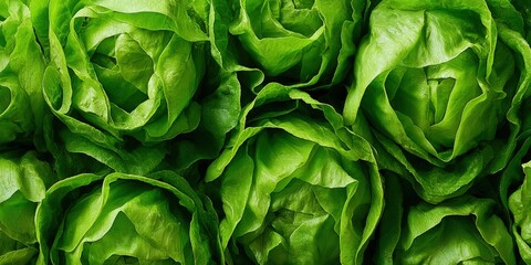 Obraz premium Fresh Green Butter Lettuce Heads Close-Up Displaying Vibrant Colors and Intricate Textures for Culinary Applications