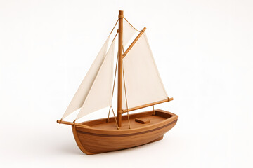 Obraz premium Miniature wooden sailboat with white sails