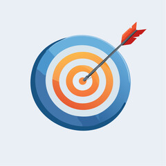 Arrow Hitting Target Center Aiming Accuracy with Circular Blue and Orange Design in Focus on White Background