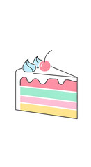 Cake Slice Illustration with Cherry and Cream Design