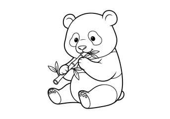 Fototapeta premium Adorable Panda Bear Enjoying Bamboo Snack in Black and White.