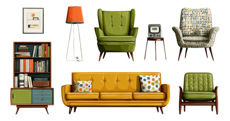 Mid-Century Modern Furniture Collection with Unique Colors and Designs