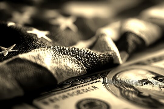 American flag draped over hundred dollar bill - Powered by Adobe