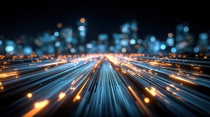 Abstract Cityscape with Flowing Light Trails: Modern Technology and Futuristic Urban Design